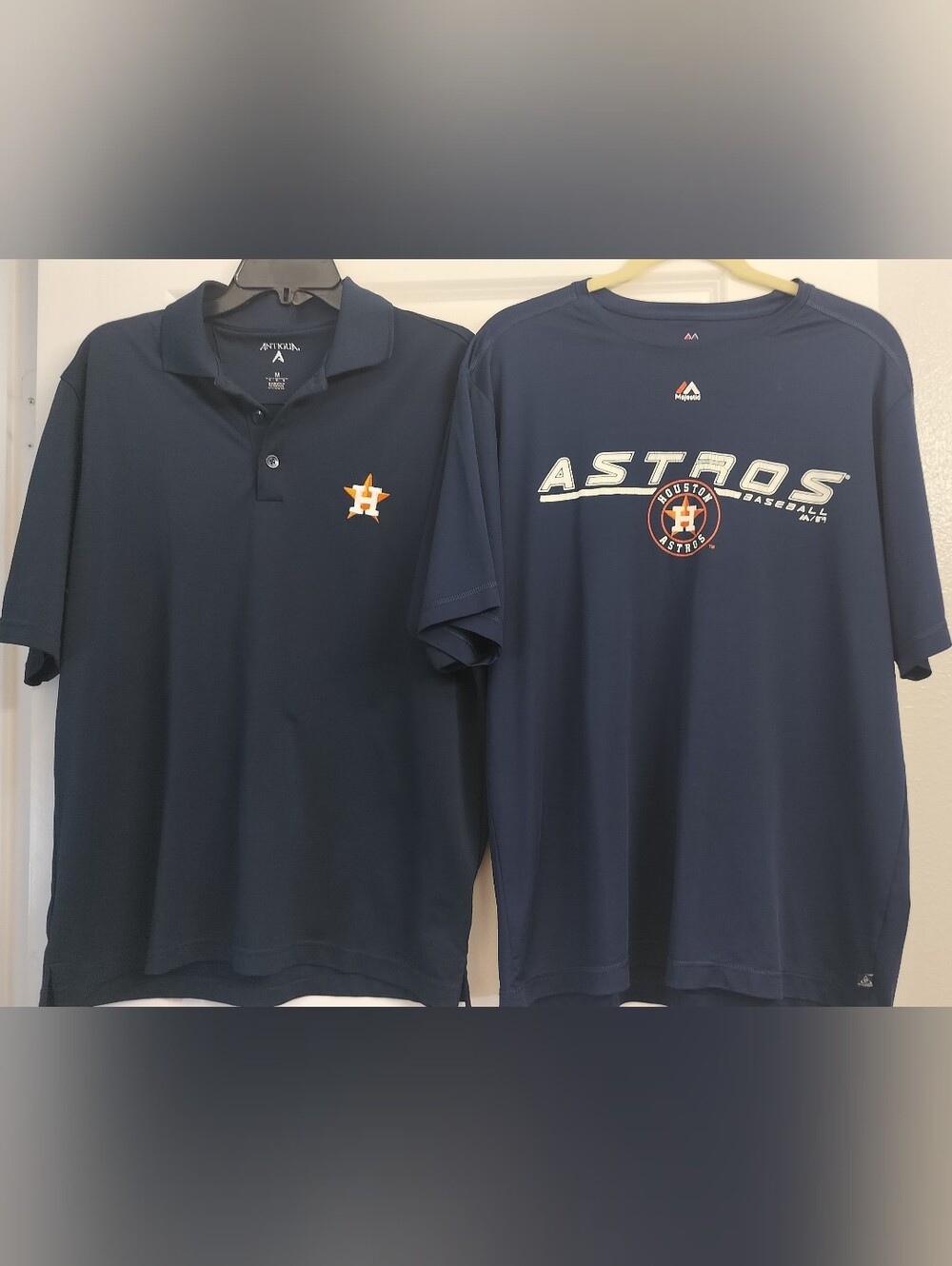 Lot of 2 Houston Astros Navy Men’s Tops - Antigua Polo-M & Majestic T-Shirt-L